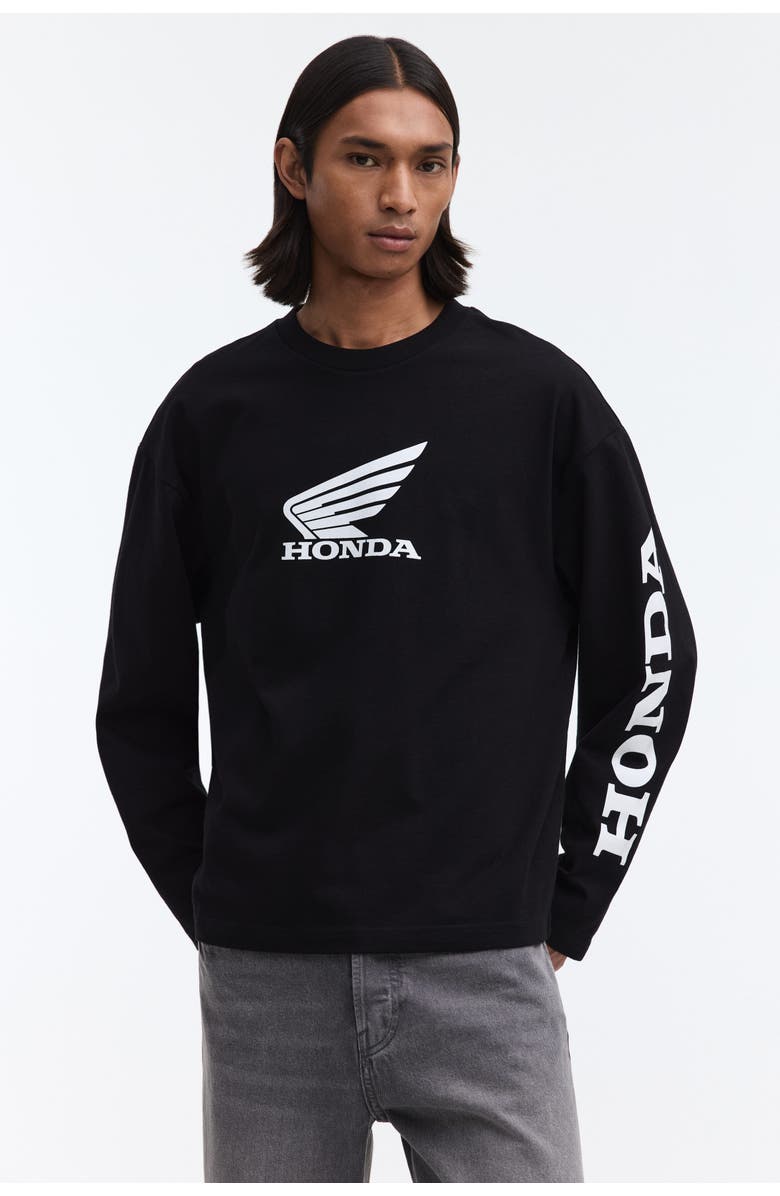 H&M Oversized Fit Printed Top, Alternate, color, Black/Honda