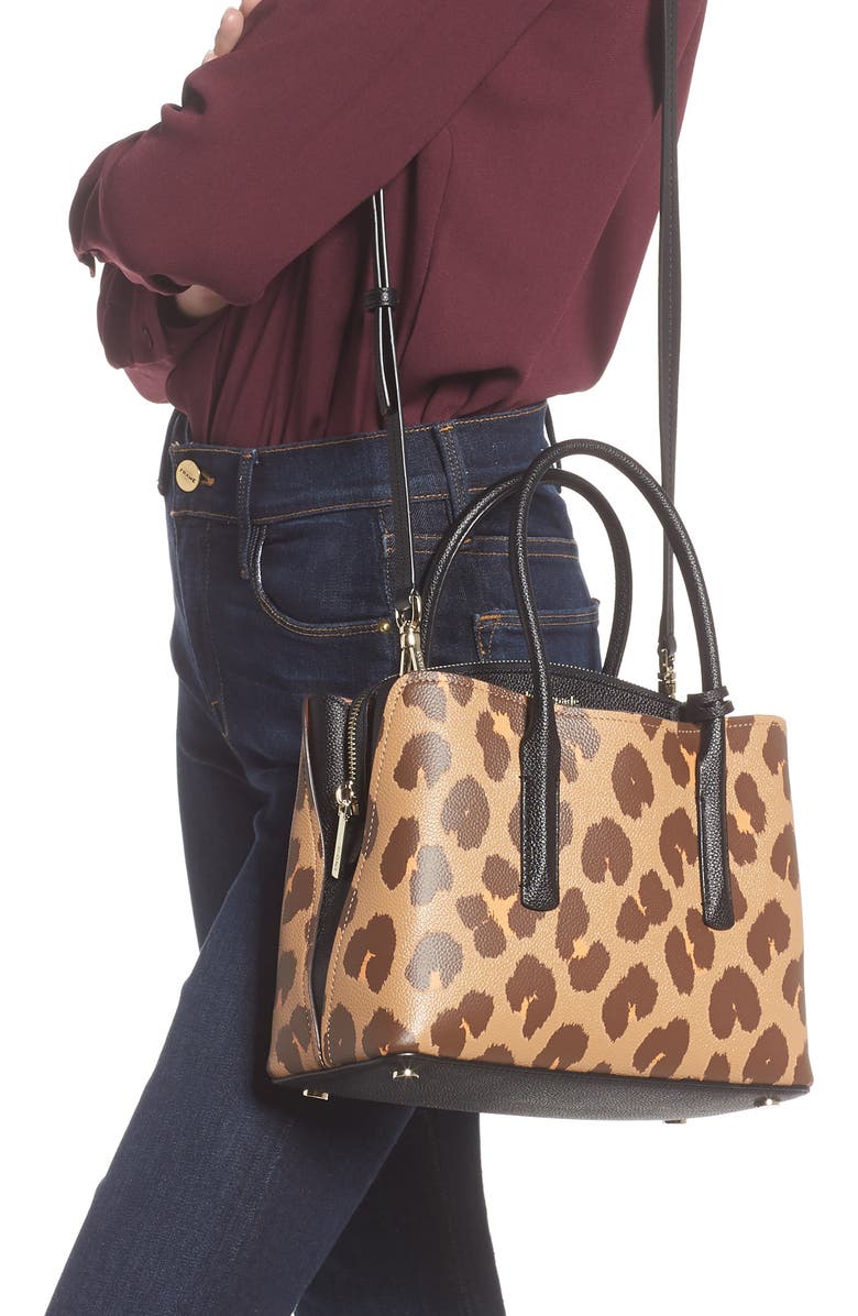 Kate Spade New York medium margaux leopard print leather satchel, Alternate, color,