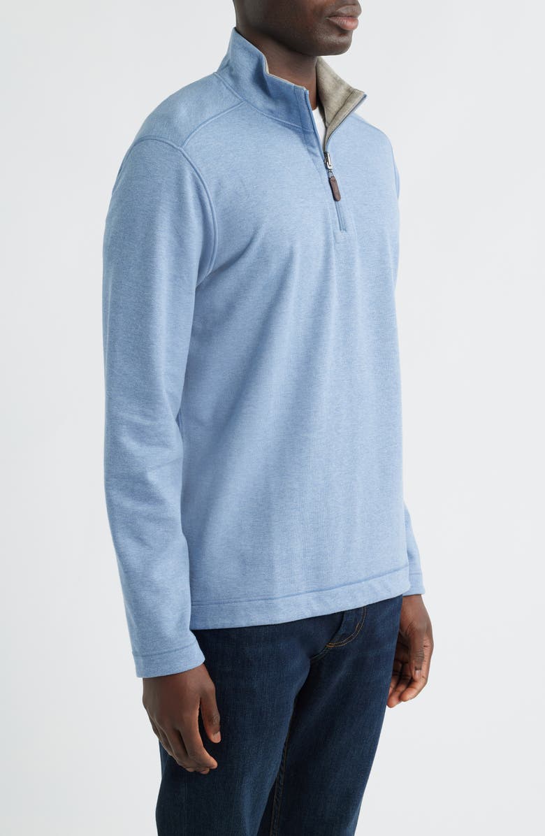 Johnston & Murphy Icon Reversible Cotton Blend Quarter Zip Pullover, Alternate, color, Light Blue/ Taupe