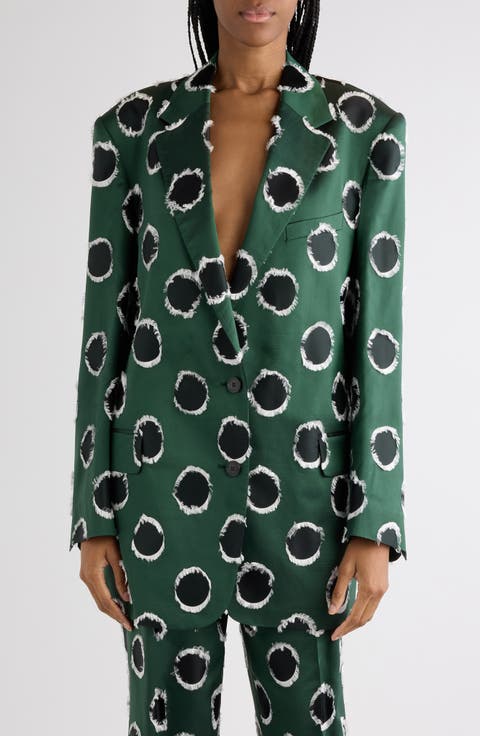 Basti Fil Coupé Polka Dot Oversize Double Breasted Satin Blazer