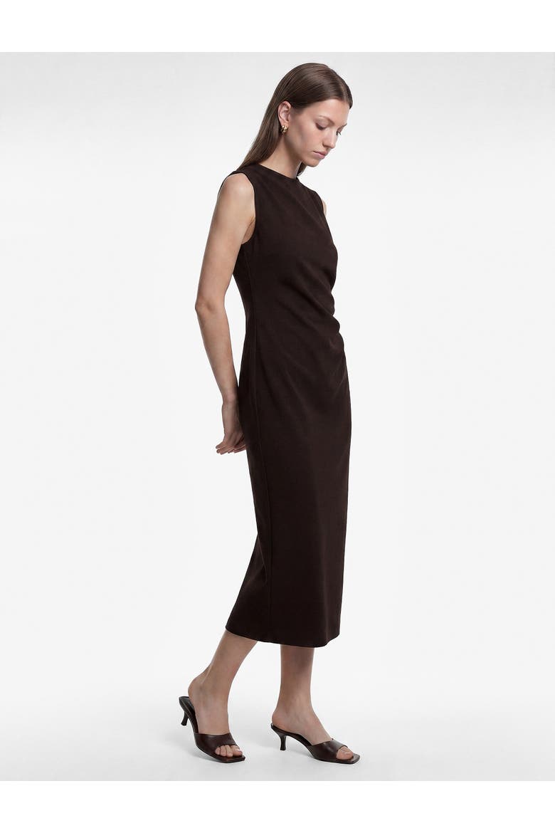 Draped Crew Neck Sleeveless Midi Dress, Alternate, color, BROWN