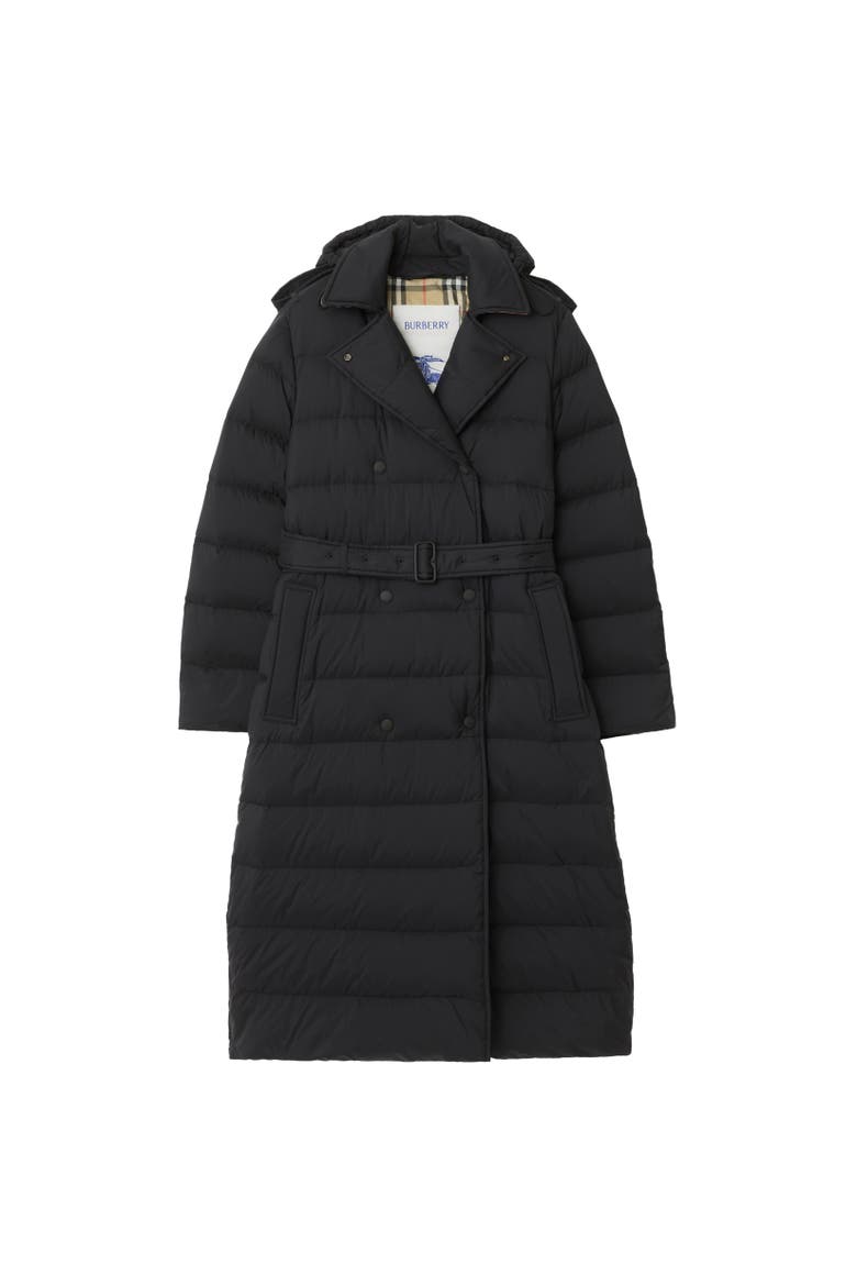 Long Nylon Hooded Puffer Coat, Alternate, color, Black