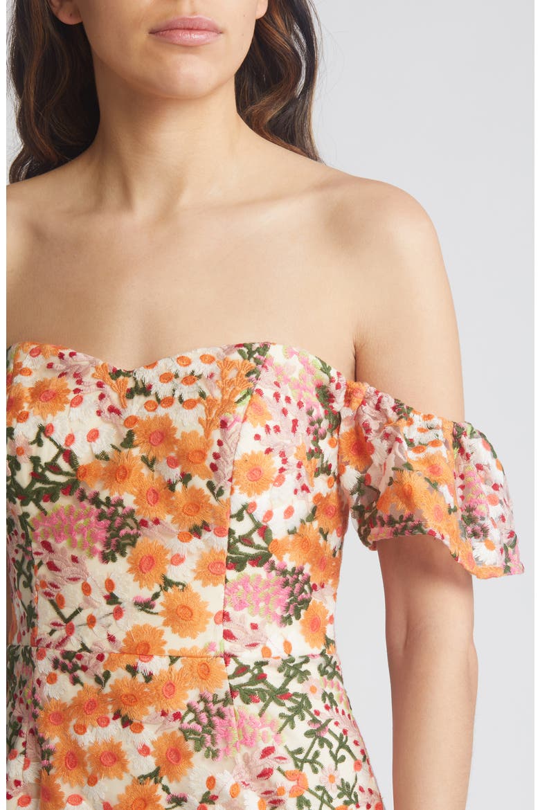 Tara Off the Shoulder Midi Dress, Alternate, color, APRICOT MULTI