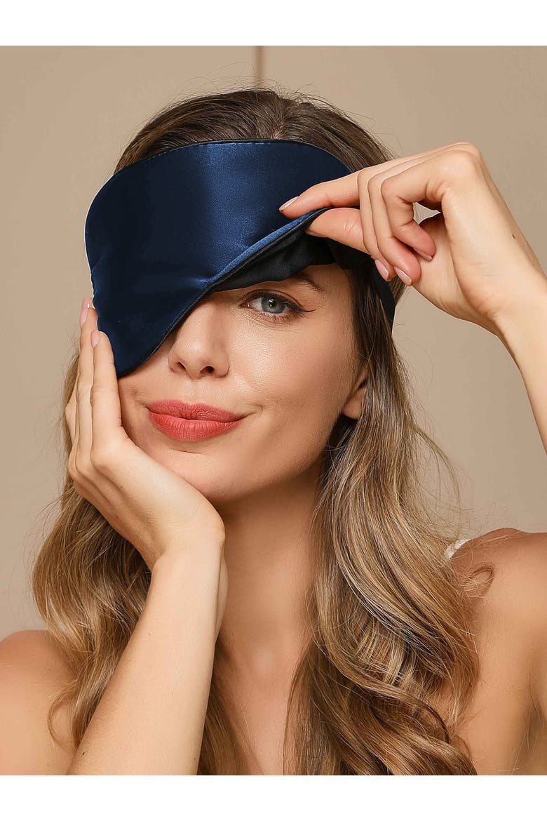 2 Pcs Silk Elastic Band Sleep Eye Mask Set, Alternate, color, Black/DarbBlue