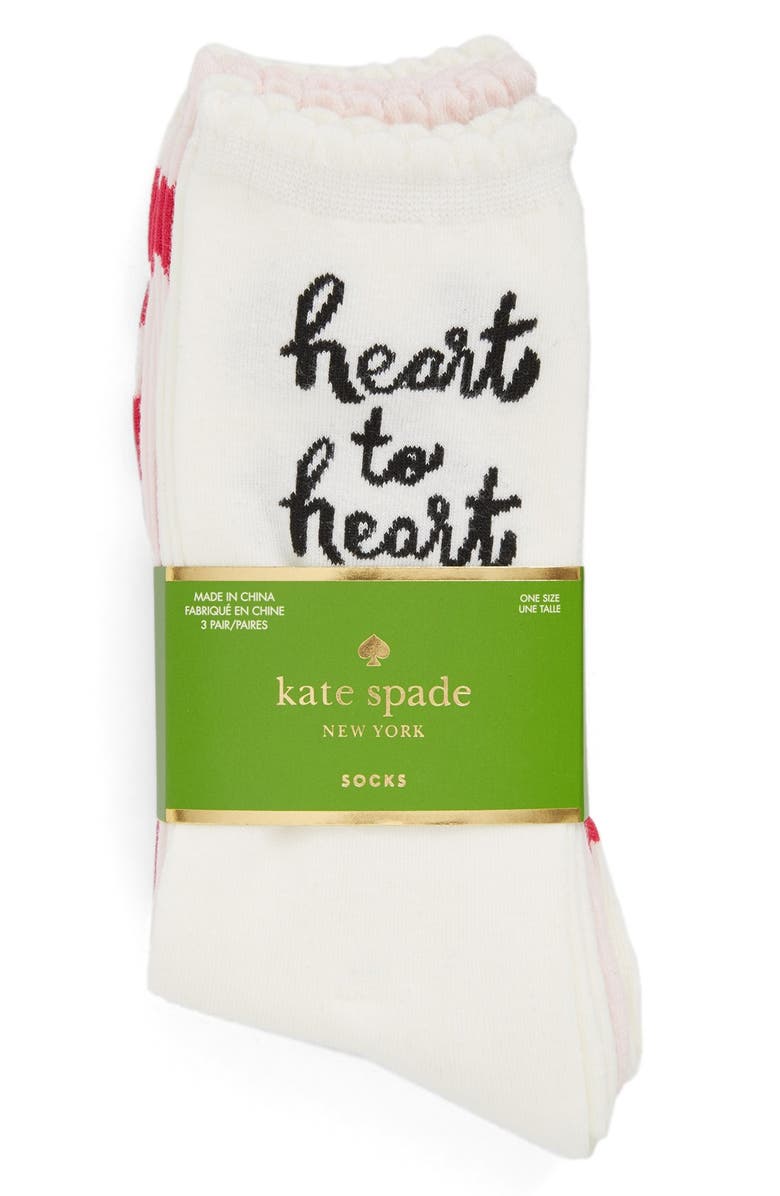 Kate Spade New York heart to heart 3-pack crew socks, Alternate, color,