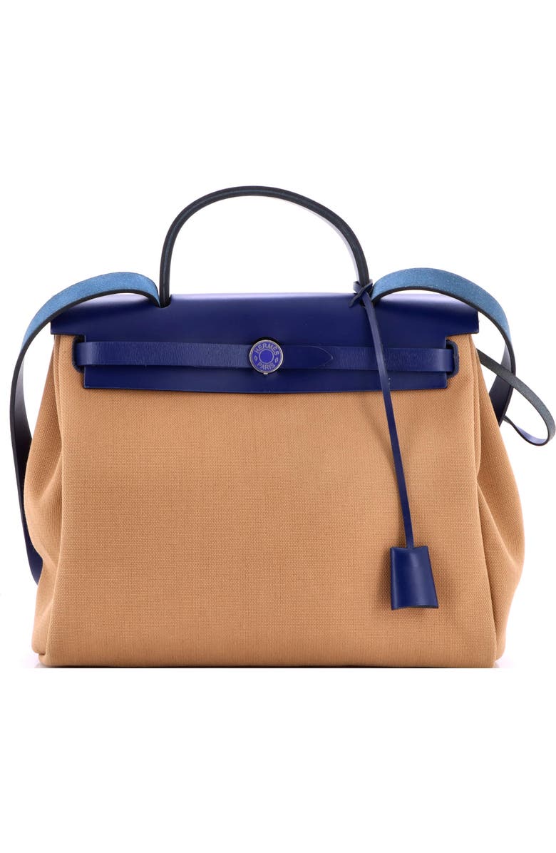 Pre-Owned Hermes Herbag Zip Leather and Toile 31, Main, color, Bleu Saphir