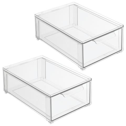 Stackable Storage Drawer - Pull-Out Sliding Storage Drawer for Kitchen or Pantry - Set of 2 - Clear