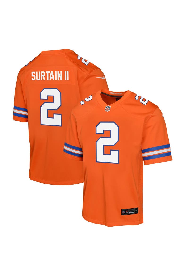 Youth Nike Patrick Surtain II Orange Denver Broncos Mile High Collection 1977 Throwback Game Jersey, Main, color, Orange