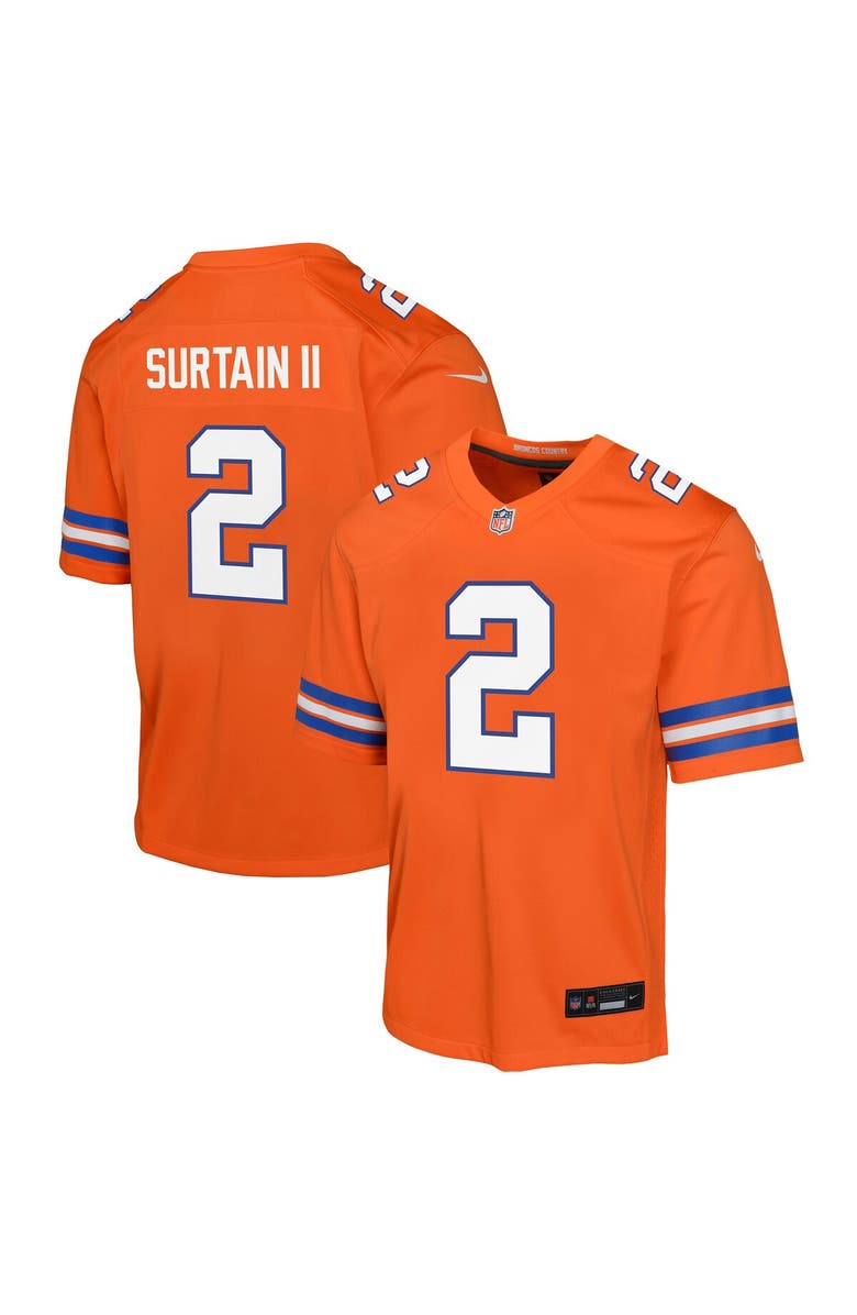 Nike Youth Nike Patrick Surtain II Orange Denver Broncos Mile High Collection 1977 Throwback Game Jersey, Main, color, Orange