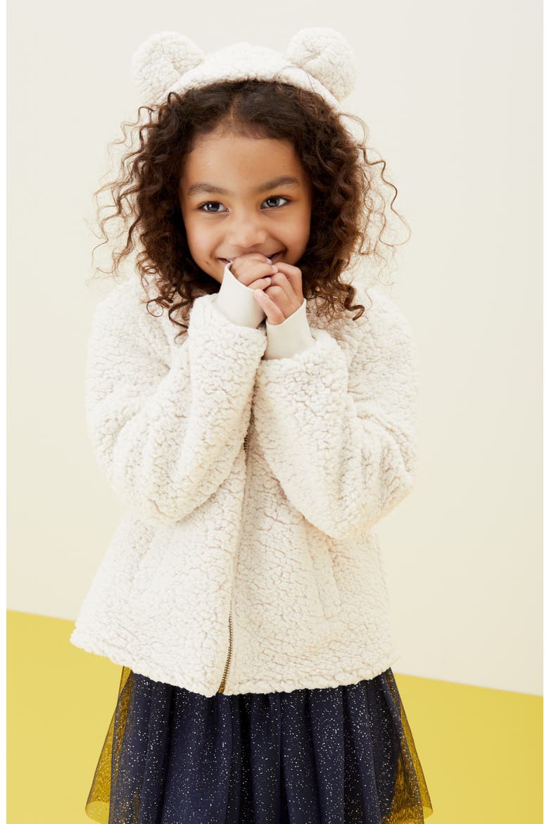 Cozy Fleece Hooded Jacket, Alternate, color, BEIGE VANILLA