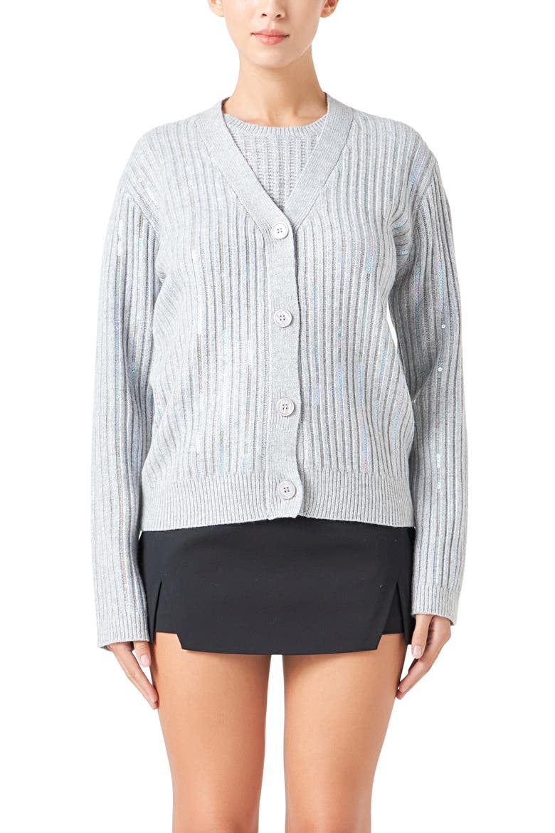 Sequin Rib Cardigan, Alternate, color, SILVER