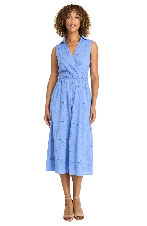 Maggy London Front Twist Cotton Eyelet Shirtdress In Blue Bonnet
