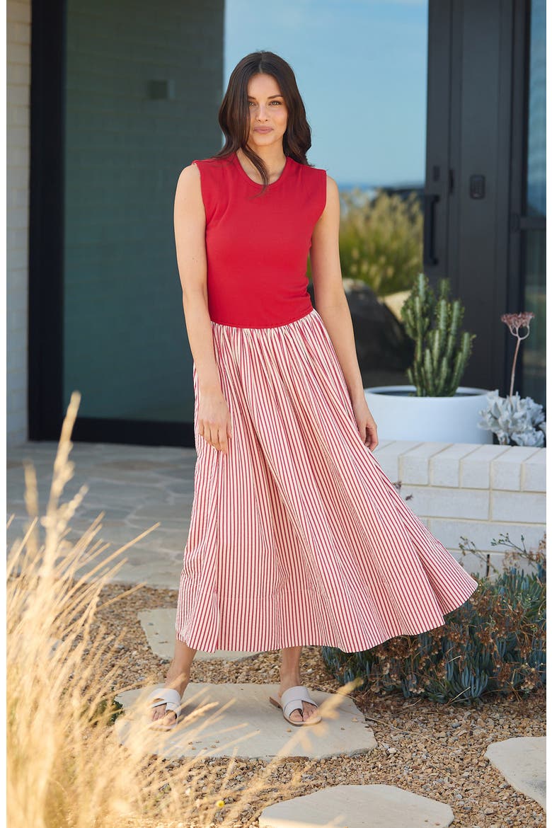 Daphne Stripe Skirt Maxi Dress, Alternate, color, WHITE W RED STRIPE