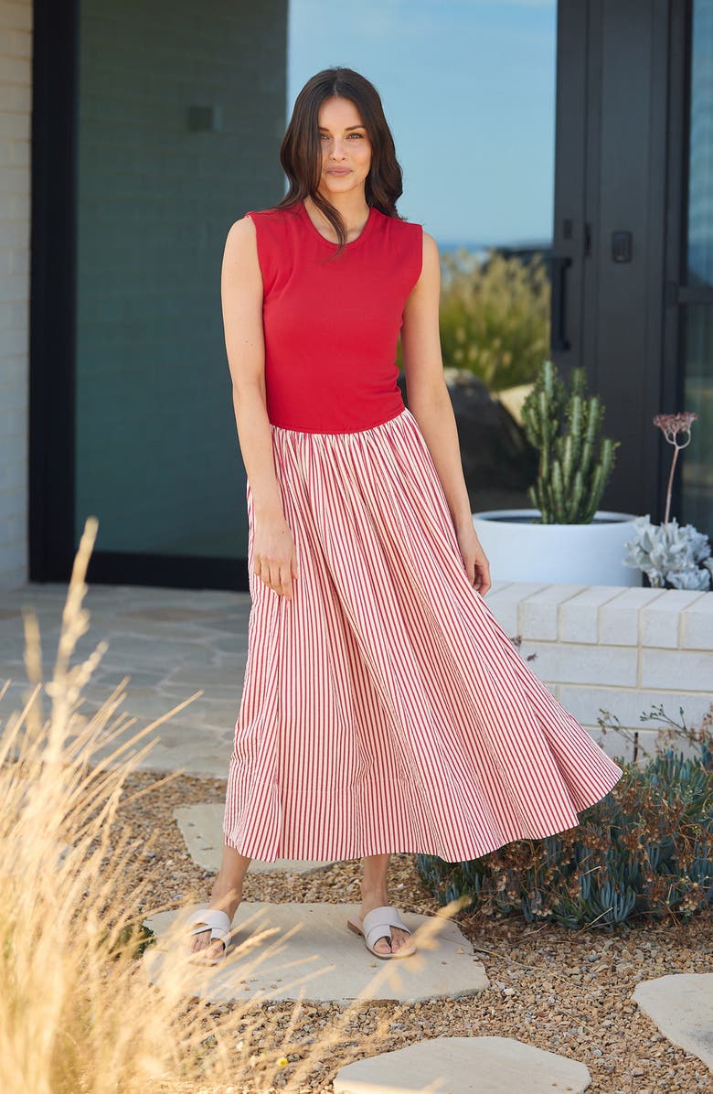 Brave+True Daphne Stripe Skirt Maxi Dress, Alternate, color, White W Red Stripe