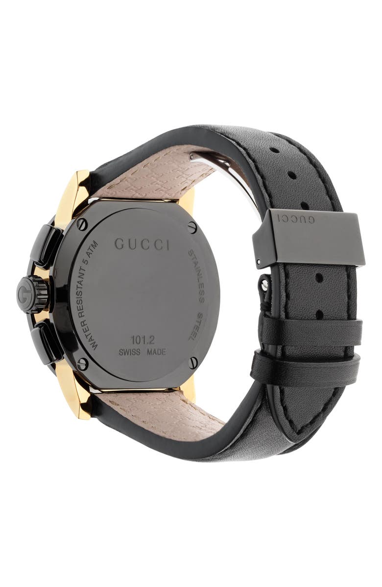 Gucci 'G-Chrono' Guilloche Dial Leather Strap Watch, 44mm, Alternate, color, 