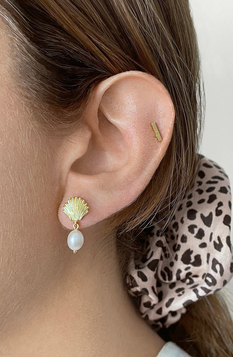 Adornia 14K Gold Plated Seashell 10mm Pearl Drop Earrings, Alternate, color,