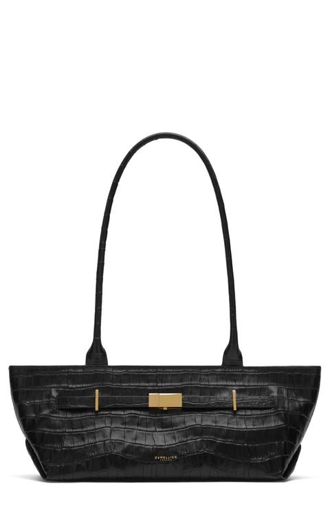 The New York Croc Embossed Leather Shoulder Bag