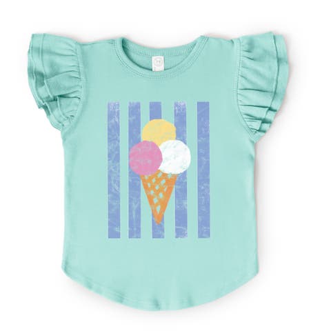 Ice Cream Cone Stripes Flutter Sleeve T-Shirt (Toddler)