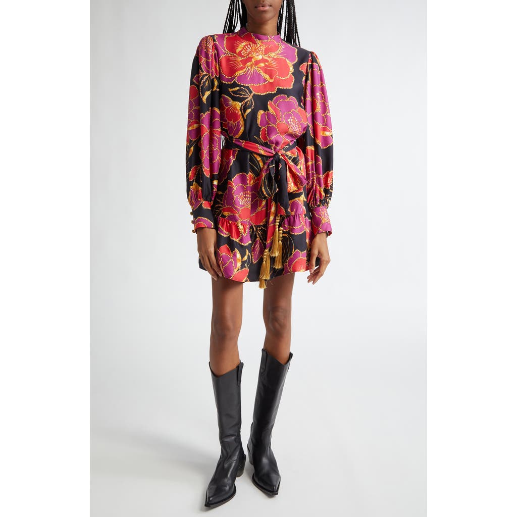 FARM RIO FARM RIO SHINY CHITA FLORAL PRINT LONG SLEEVE MINIDRESS