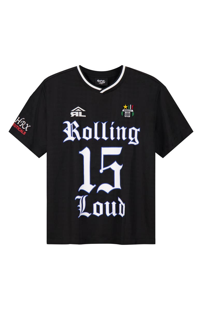 Rolling Loud Victory Short Sleeve Soccer Jersey, Alternate, color, Black