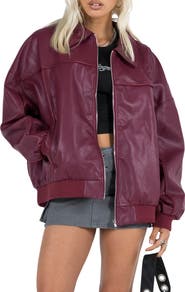 Princess Polly Goldsmith Oversize Faux Leather Bomber Jacket