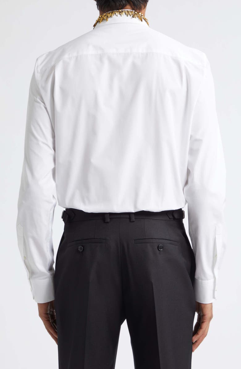 McQueen Gold Leaves & Crystal Embroidered Collar Cotton Poplin Button-Up Shirt, Alternate, color, White