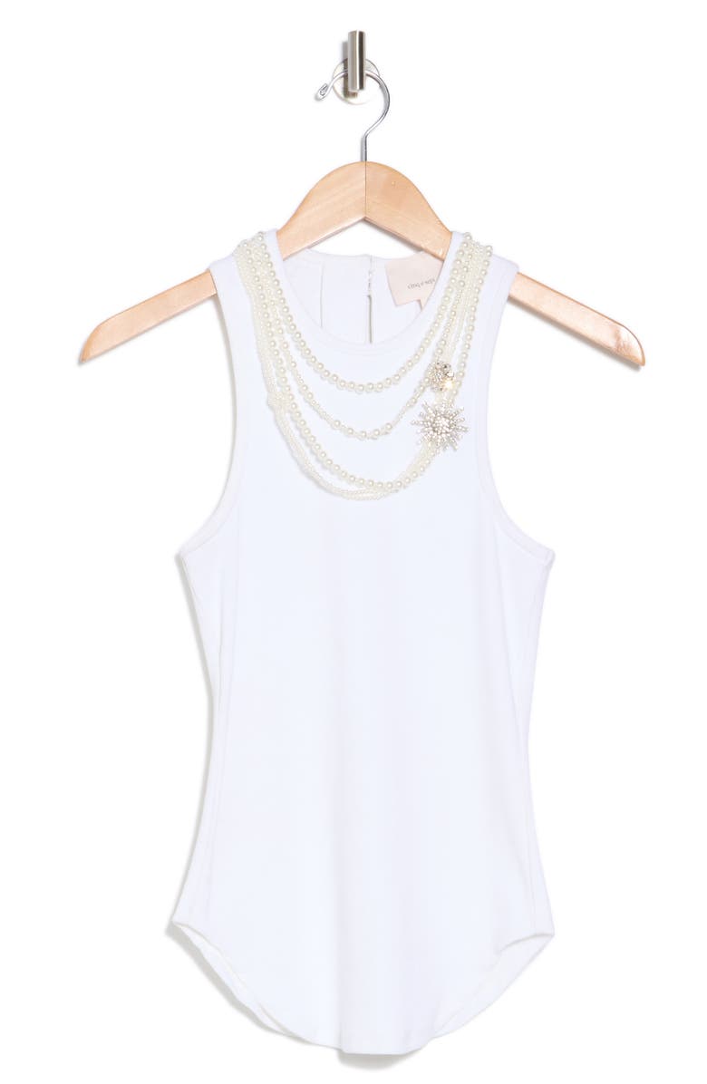 Cinq à Sept Lizzie Faux Pearl Chain Embellished Tank, Alternate, color, White