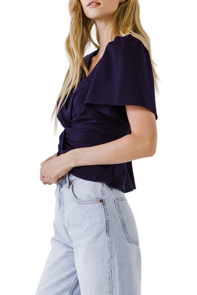 Twist Front Ruffle Sleeve Blouse, Alternate, color, NAVY