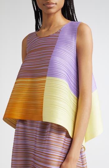 新品　大人気！！Pleats please Photon Bounce トップ Pleats Please by Issey Miyake Photo Bounce Top Purple/Yellow