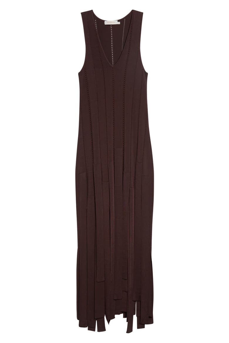 Kindred Spirit Luna Fringe Pointelle Rib Sweater Dress, Alternate, color, CHOCOLATE