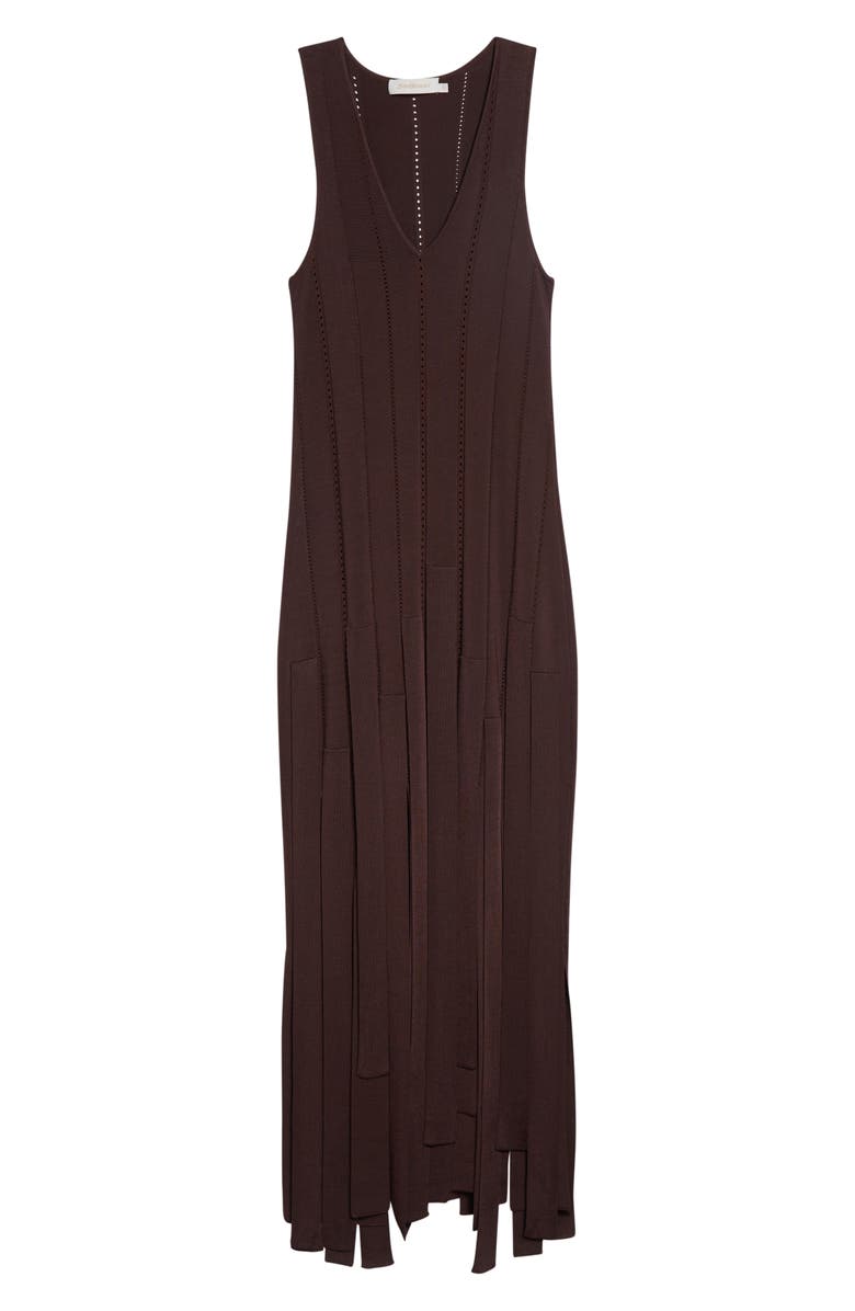 Zimmermann Kindred Spirit Luna Fringe Pointelle Rib Sweater Dress, Alternate, color, Chocolate