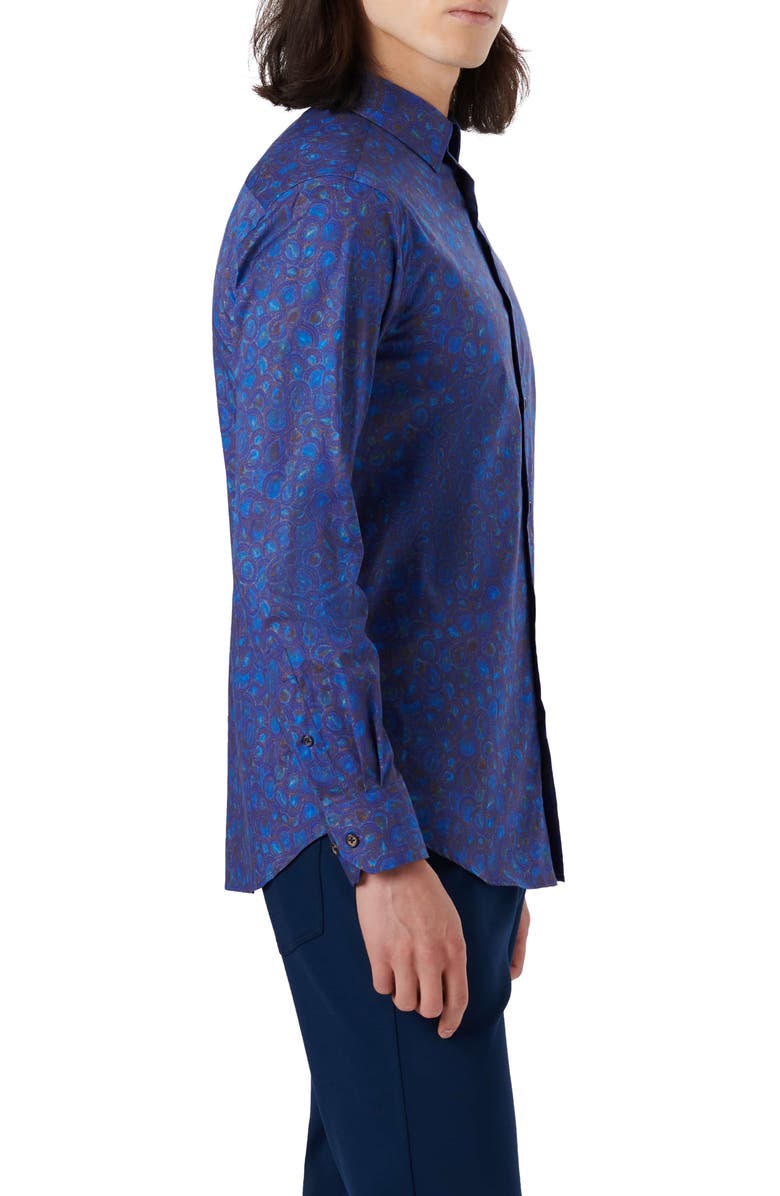 Bugatchi Shaped Fit Geo Print Stretch Cotton Button-Up Shirt, Alternate, color,