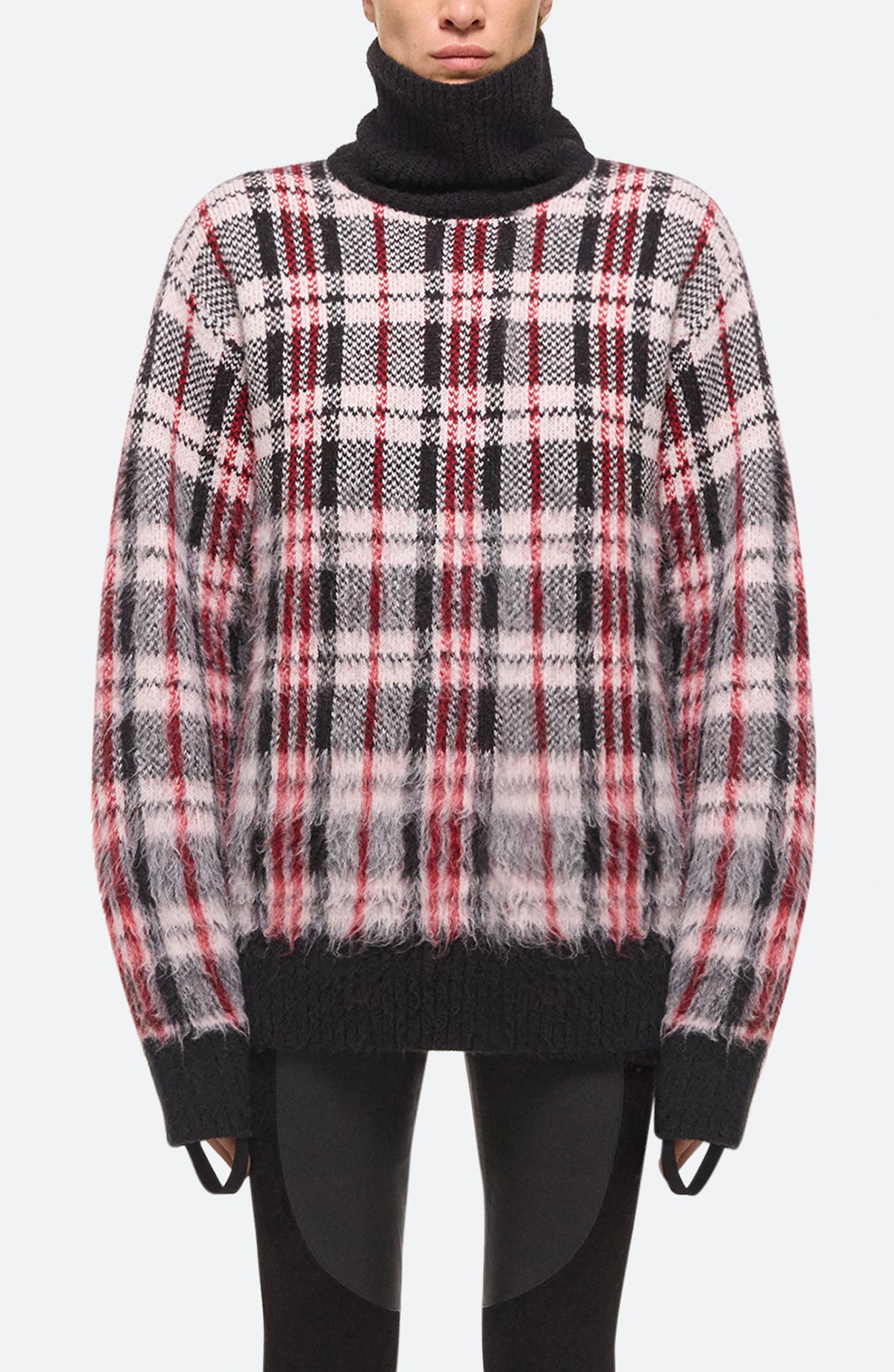 Helmut Lang Brushed Plaid Turtleneck Sweater