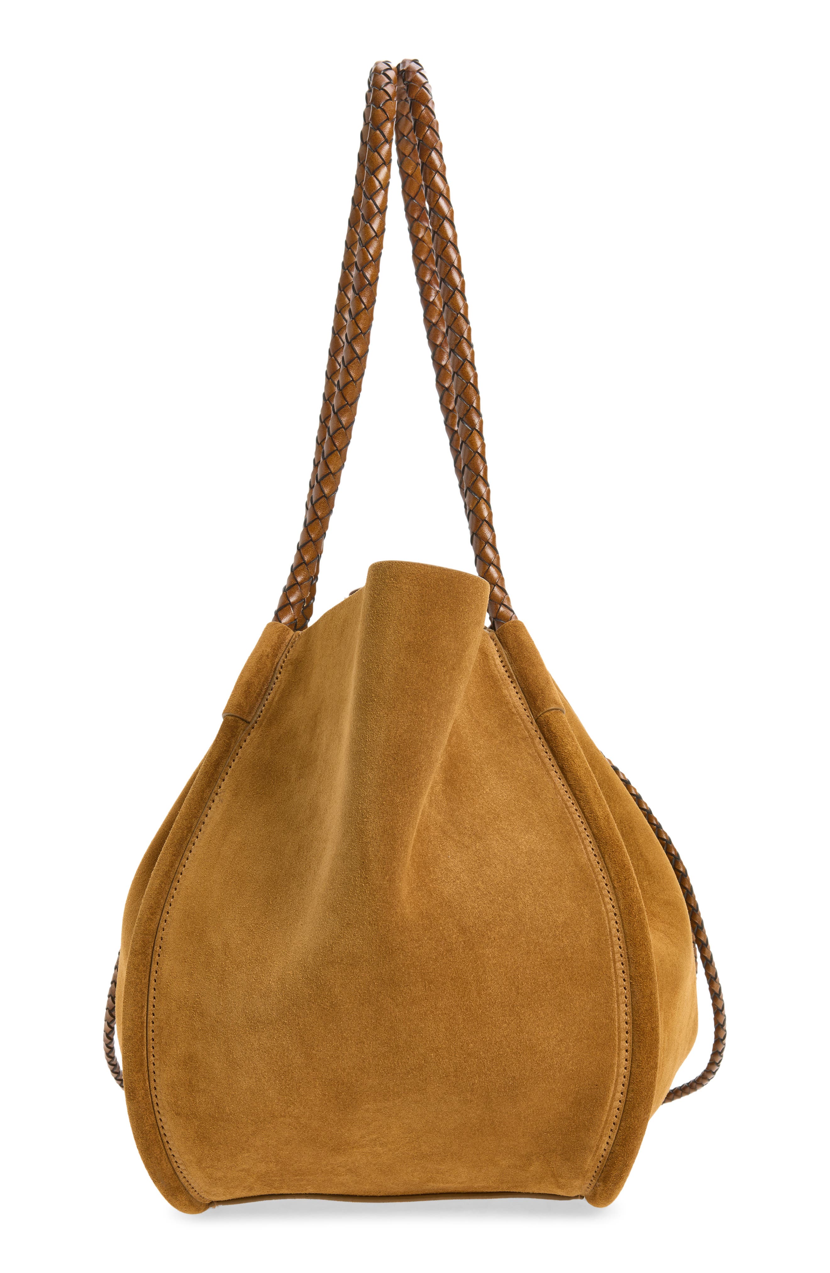 Large Ruched Suede Tote, Alternate, color, HAZELNUT