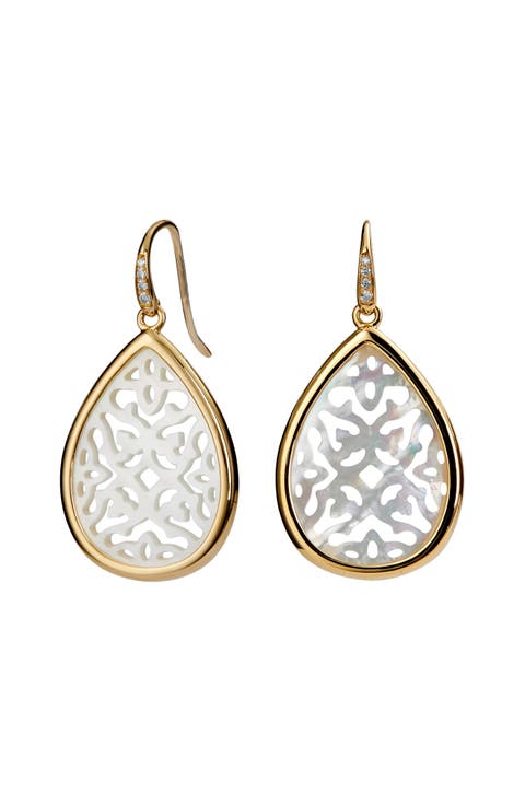 Carved Mother Of Pearl Drop Earring