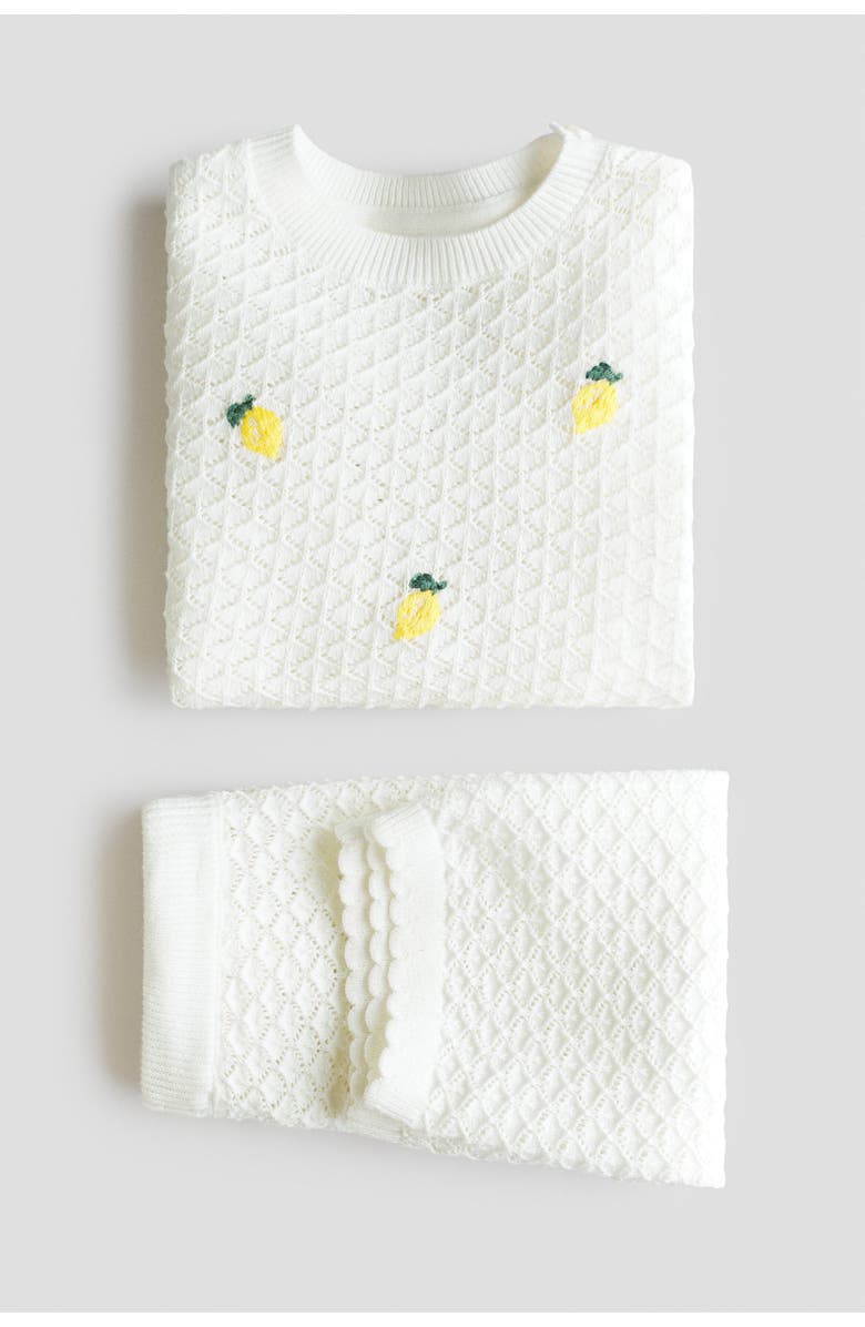 H&M 2-piece pointelle-knit cotton set, Alternate, color, White/Lemons