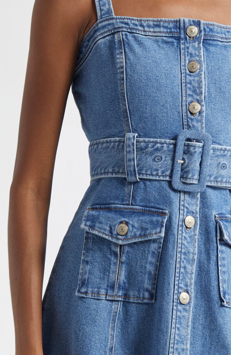 Cinq à Sept Vega Belted Denim Fit & Flare Dress, Alternate, color, Blue Haze