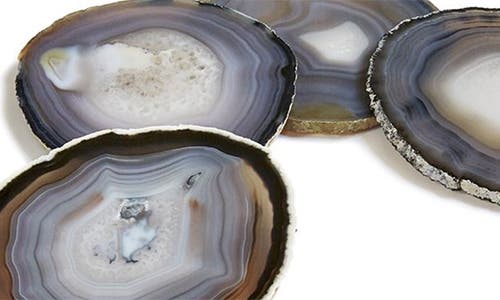Anna New York Pedra Set Of 4 Agate Coasters In Grey And Beige