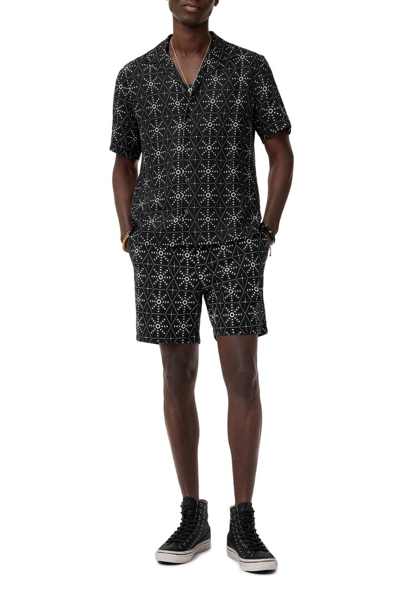 Dan Geometric Linen Camp Shirt, Alternate, color, BLACK