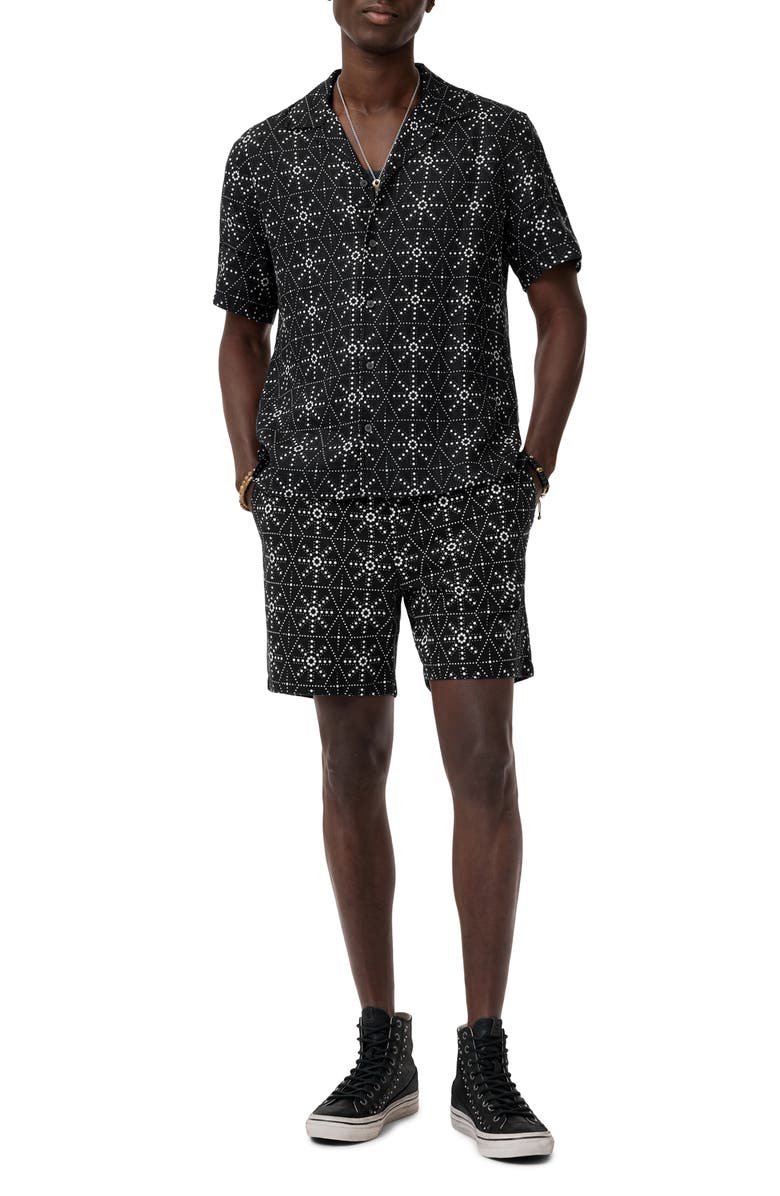 John Varvatos Dan Geometric Linen Camp Shirt, Alternate, color, Black