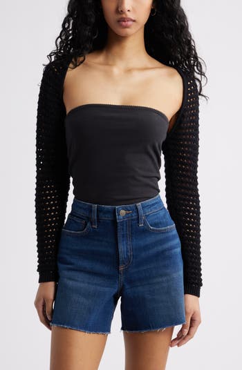 New Sling Strapless Openwork Lace Long-Sleeved T-Shirt
