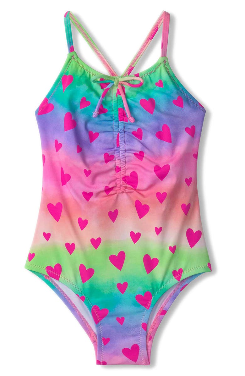 Hatley Kaleidoscope Hearts Ruched One-Piece Swimsuit, Main, color, 
