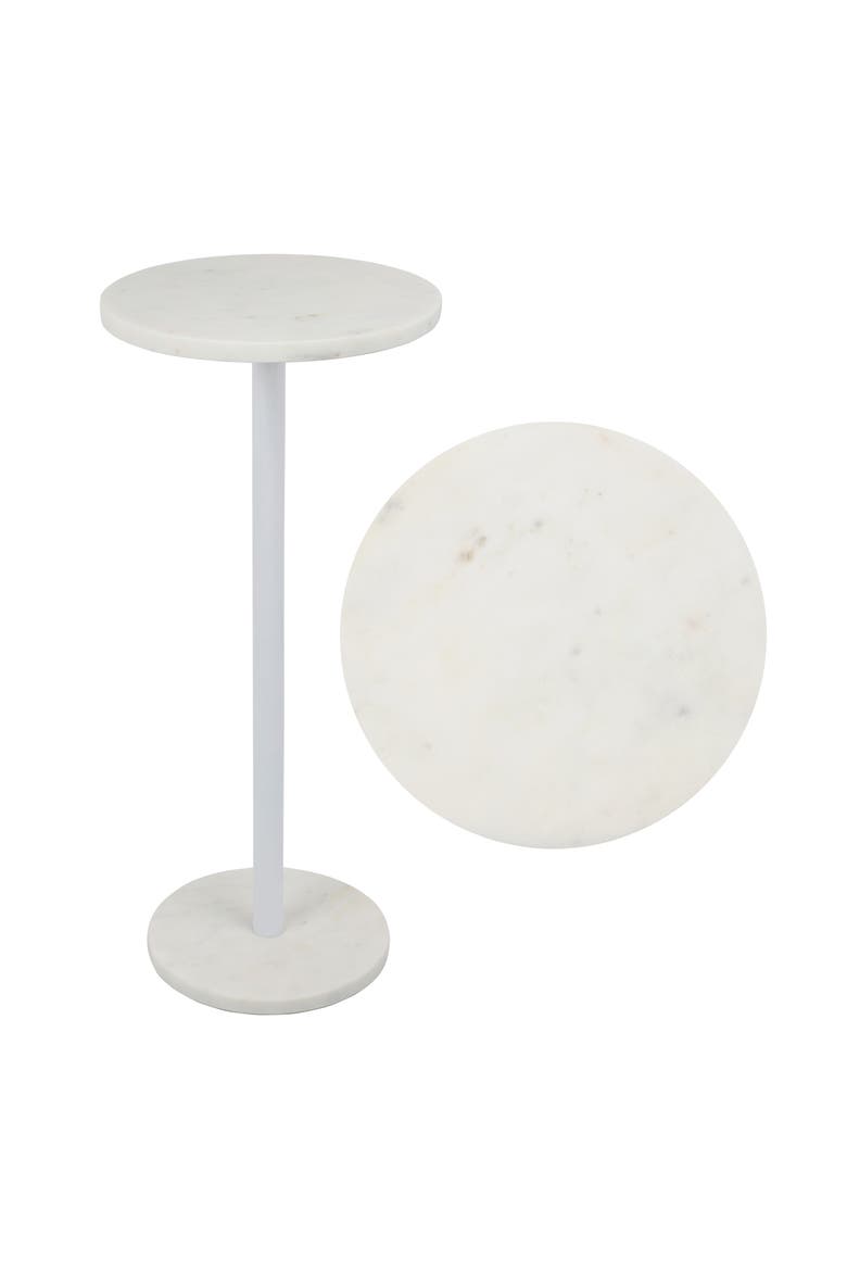 Cogsen Contemporary Natural Marble/Metal Pedestal Drink Table, Main, color, White