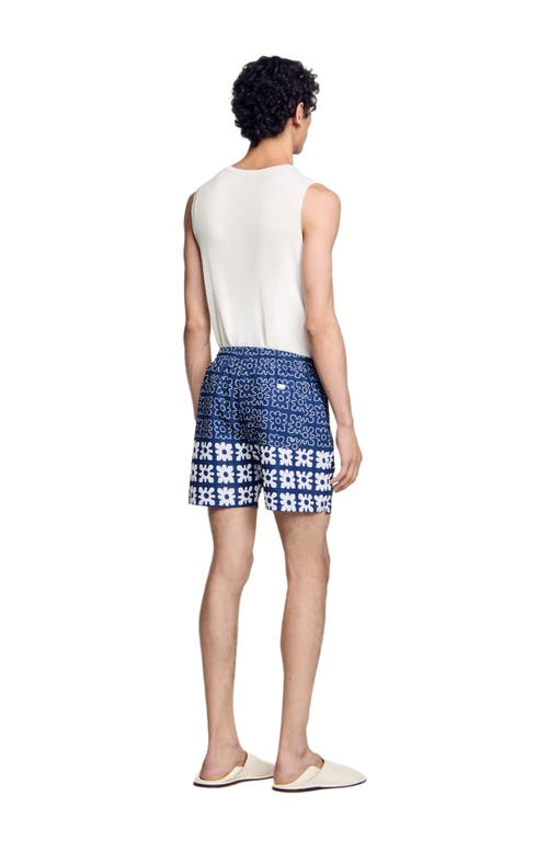 Sandro Mens Bleus Floral Graphic-print Straight-leg Swim Trunks In Midnight Blue