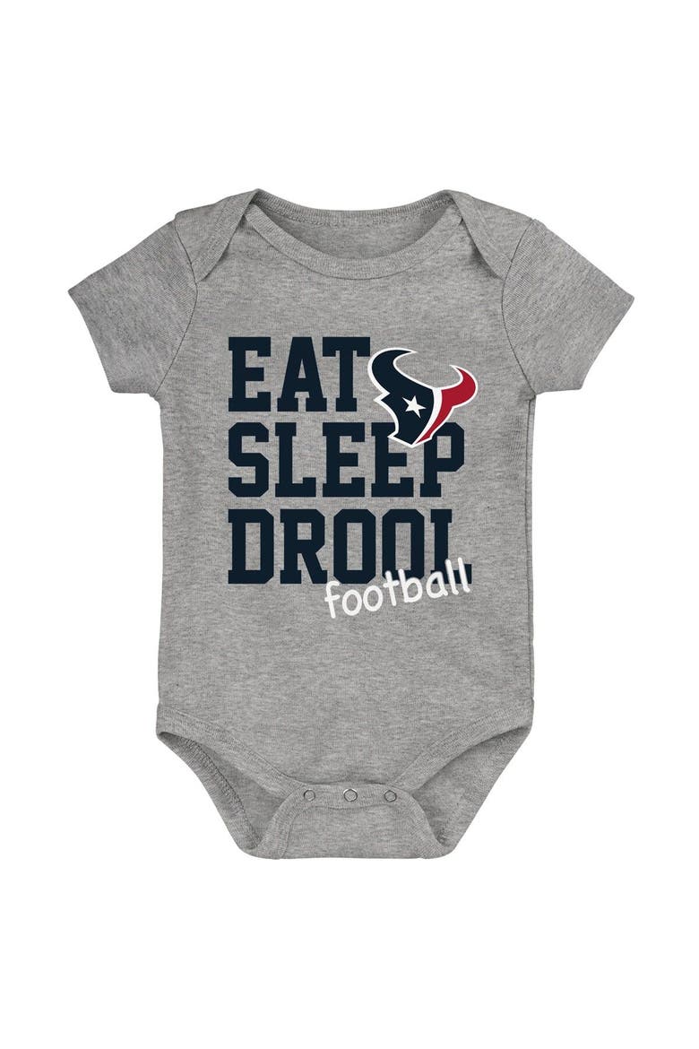 Newborn & Infant Navy/Red/Heather Gray Houston Texans Three-Pack Eat, Sleep & Drool Retro Bodysuit Set, Alternate, color, Navy