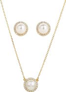 Bearfruit Jewelry Sterling Silver 18k Gold Plated Eleanor Single Cultured Pearl Necklace & Stud Earrings Set