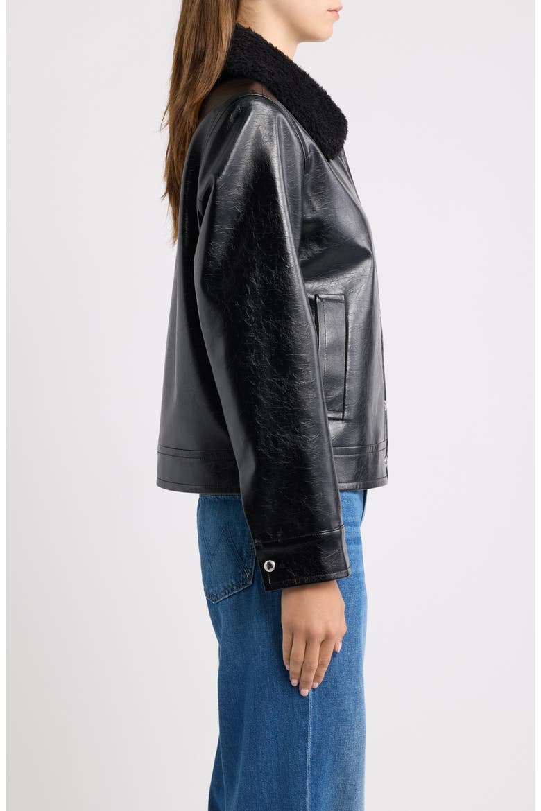 Slim Fit Faux Leather Jacket With Faux Fur Collar, Alternate, color, BLACK
