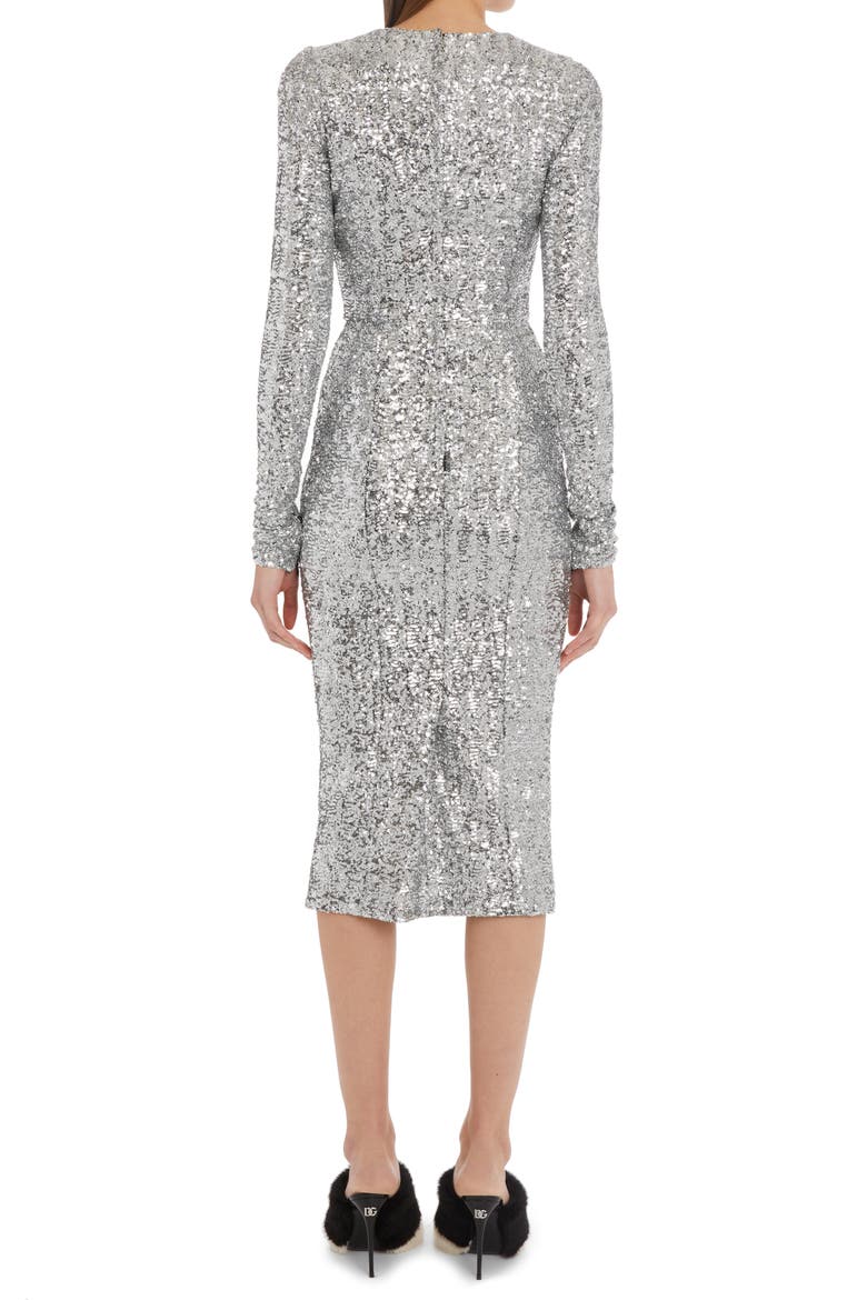Long Sleeve Sequin Midi Dress, Alternate, color, S0998 ARGENTO