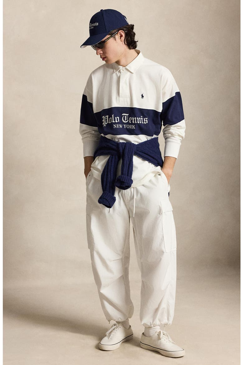 US Open Polo Tennis Long Sleeve Rugby Shirt, Alternate, color, WHITE