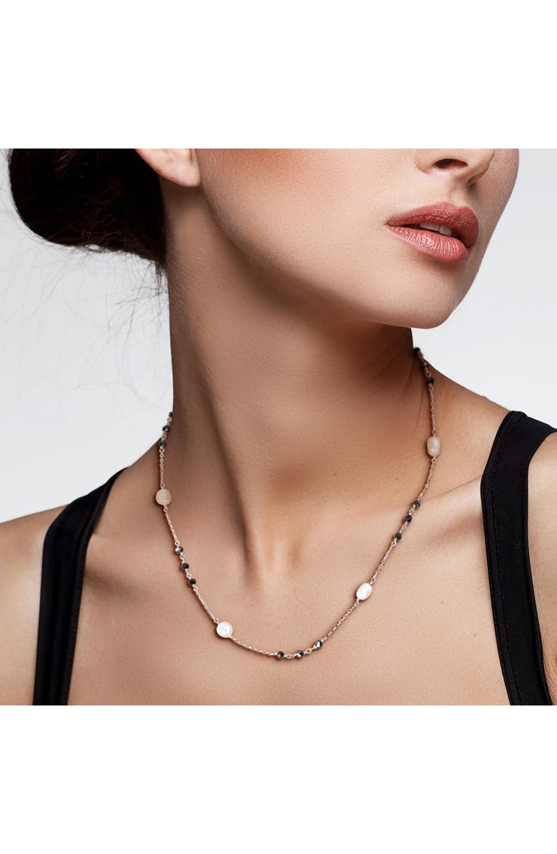 DELMAR Black Moissanite & Cultured Freshwater Pearl Necklace, Alternate, color, Black Multi